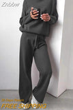 Znbbw Women Knitted Two Piece Set 2023 Autumn Solid Color Long Sleeve Turtleneck Sweater Casual Wide-Leg Straight Pant Loose Tracksuit