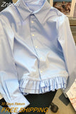 Znbbw Shirt Women Y2k New Korean Style Elegamt Blusas Tops Mujer Fashion Ruffle Patchwork Long Sleeve Turn-dwn Collar Blouse