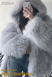 Znbbw Women Winter Loose Hooded Bat Full Sleeve Casual Faux Fur Jacket Lady Slim Thick Warm Soft Outwear 2023 New Fashion Overwear