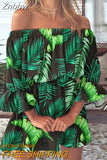 Znbbw Women Sexy Floral Print Dress Summer Sexy Off Shoulder Casual Flare Sleeve Tunic Dress Female Boho Party Mini Dresses Vestidos