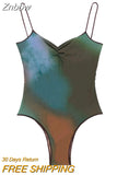 Znbbw TRAF Bikini Women Mesh Swimsuit One Piece Cut Out Swimwear Sexy Cover-Ups V Neck Classic Chic Bathing Basic Bodysuit Top