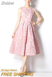 Znbbw Runway Women's Sleeveles Floral Jacquard Dress for Summer Party Elegant High Waist Casual Tank Robe Femme 2023 New