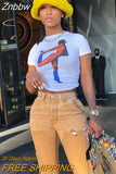 Znbbw Women Fashion Short Sleeve Graphic Printed White T Shirt Tops Tees 2023 Summer Clothes Wholesale Items For Business
