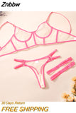 Znbbw sexy rose néon pour femmes, sous-vêtements porno, soutien-gorge transparent, costume nu non censuré, 4 pièces, 7.0 ensembles