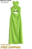 Znbbw TRAF Female Sexy Solid Halter Dress Women Backless Sleeveless High Waist Dresses 2023 Summer Ladies Party Evening Dress