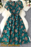 Znbbw Spring Summer Fashion Temperament New Vestidos Female Round Neck Retro Heavy Embroidery Lace Midi Dress GL111