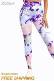 Znbbw Waist Sports Leggings Printed Gym Tights Summer Woman Running Pants Booty Lifting Leggings Tie Dye Push Up Legging