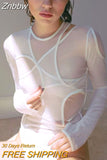 Znbbw Solid Color Bodysuit See-Through Sexy Hollow Design Women Top Jumpsuits Slim Fit For High Street Clubwear Female