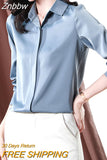 Znbbw Gray Blue Fashion Blouses Women 2023 New Simple Office Lady Solid Satin Shirts Woman Casual Vintage Tops Clothing Femme