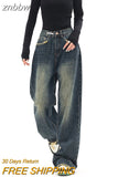 znbbw Fashion Women's High Waist Straight Streetwear Style Blue Jeans Pants Y2K Vintage Wide Leg Female Baggy Trouser Denim