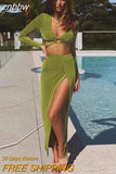 znbbw New Long Sleeve Bandage Dress Sets Elegant Women Top And Skirts Sexy Club Split Skirts Two Piece Set Summer Fashion Outfits