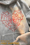 Znbbw Y2k Harajuku Men's Hoodie Halloween Hot Drill Spider Web Print Korean Sweatshirt Y2K Gothic Vintage Sweatshirt Men's Winter