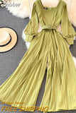 Znbbw Women 2023 spring French Elegant Waist Thin High Waist Square Collar Wide Leg Pleated Fashion Wide Leg Jumpsuit female D0716