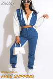 Znbbw Women Casual Jean Patchwork Hooded Tracksuit Female Tops Jogger Long Sleeve Pants Suit 2023 New Fashion Two 2 Piece Set Outfit