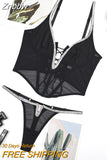 Znbbw Rhinestone Lingerie Deep-V Sissy Delicate Underwear Luxury Push Up Set Women 2 Piece Back Strap Sexy Outfits Intimate