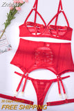 Znbbw Sensual Lingerie 5-Pieces Porn Underwear Set Sex Erotic Costumes Hollow Bra Bandage Briefs Red Sissy Sexy Outfit