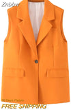 Znbbw Spring Autumn Women Casual Coat Vest Turn Down Collar Office Long Vest Jacket Elegant Female Solid Button Slim Waistcoat