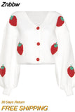 Znbbw Fashion Elegant Cute Print Strawberry Single Breasted Sweater Women Autumn Thicken Warm Cardigan Sweater Streetwear