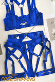Znbbw Fine Lingerie Sexy Women's Underwear Crotchless 3-Piece Garter Bra And Panty Set Luxury Erotic Outfit Seamless Intimate