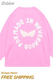 Znbbw Korean Style Letter Print Hoodies Women Harajuku Angel Wings Sweatshirts Plus Size Casual Long Sleeve Tops Girl Clothes