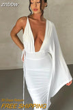 znbbw Elegant Bandage Lace Up Maxi Dress V-Neck Backless Raglan Sleeve Fashion Ladies Gown Ruched Dresses Party Club Prom 2023