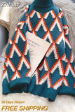 Znbbw Fashion Women's Turtleneck Sweater Korean Fashion Winter Pullover Oversized Long Sleeve Knitted Lady Argyle Sweaters