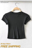 Znbbw Women O-neck Short-sleeve T-shirt Slim Elastic Skinny Summer Sexy Crop Tops