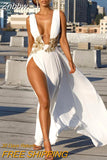 Znbbw Elegant Deep V Neck High Split Maxi Dress For Women Gown Fashion Sleeveless Sexy Party Evening Dress Vestido Clothes