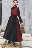 znbbw Spring Korean Women Maxi Dress Vintage Patchwork Button Up Turn Down Collar Shirt Dress Plus Size Detachable Shawl Robe
