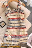 znbbw Casual Sling Tweed Mini Dress For Women Summer Sexy Sleeveless Backless Stripe Strap Party Dress With Pocket Vestidos