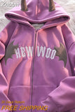 Znbbw style sweater vintage autumn winter original little devil horn cardigan hooded sweater fashion loose coat top