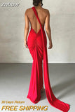 znbbw Oblique Shoulder Backless Long Maxi Dress For Women Gown Summer Elegant Sleeveless Ruched Party Club Prom Sexy Vestidos