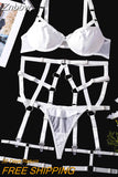 Znbbw Sensual Lingeire Goth Women's Underwear Set Black Hollow Out Splicing Brief 3 Piece Underwire Bra Garters Bilizna Set