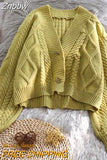 Znbbw Vintage Short Cardigan Knitted Sweater Women 2023 Autumn Winter Long Sleeve Solid Sweaters Coat & Jackets Women