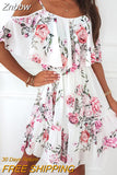 Znbbw Summer Dress Women Floral Print Spaghetti Strap Casual Dress Off Shoulder Sexy Elegant Boho Beach Dresses Vestidos