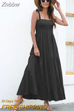 Znbbw Dresses For Women 2023 Summer Casual Solid Maxi Dress Frill Slash Neck Sleeveless Strap Tie Ruffle Hem Holiday Beach Dress
