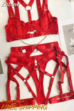 Znbbw Fine Lingerie Sexy Women's Underwear Crotchless 3-Piece Garter Bra And Panty Set Luxury Erotic Outfit Seamless Intimate