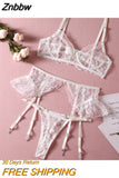Znbbw Sensual Wedding Lingerie Transparent Bra Ruffle Underwear Naked Women Without Censorship Luxury Lace 3-Piece Intimate