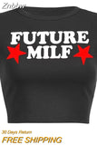 Znbbw Milf Star Print Crop T-shirts 2023 Fashion Casual Women Crop Top Summer Black Sexy E-girl Baby Tee Streetwear Y2k Clothes