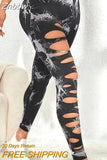 Znbbw Tie Dyed Hollowed Out Yoga Pants High Waist Quick Drying Sport Leggings Tight Lifting Hip Fitness Gym Leggings