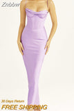Znbbw Satin Sexy Backless Maxi Dress For Women Robe Fashion Spaghetti Strap Sleeveless Skinny Party Long Dress Vestido