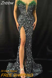 Znbbw Split Side Feather Sequins Evening Dresses Sleeveless Dress Women Strapless Banquet Celebrity Party Gowns Robes