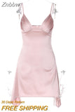 Znbbw Satin Spaghetti Strap Sexy Mini Dress Women Robe Summer New Deep V Neck Sleeveless backless Club Party Dress Vestido