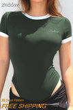 znbbw Sumemr Sexy Cotton Short Sleeve Bodysuit Women Letter Embroidery Contrast Color Ladies Rompers Y2K Fashion Female Jumpsuit