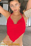 Znbbw Y2K White Halter Top Women Cami Backless Sexy Summer Crop Tops Sleeveless Camisole Lacing Cropped Female Tops Streetwea