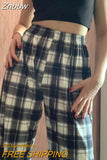 Znbbw Wide Leg Pants Womens Hot Sale Summer Fall Chic High Waist Streetwear Vintage Plaid Pants Casual Female Trousers 2023