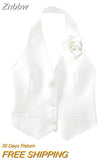 Znbbw TRAF 2023 Women Tops Short Flower Embellished Monochrome Casual Vest Sleeveless Casual Tops Woman Female Top