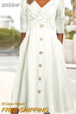 znbbw Harajuku Button Female Casual Dress Fashion Pocket Loose Dress Vestidos Women Cross V-Neck Long Sleeve Solid Color Dress