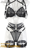 Znbbw Mesh Lingerie Sensual Crotchless Erotic Sets Transparent Women's Underwear Uncensored Video Black Sexy Intimate 4-Piece