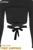 Znbbw out hole bow tie t-shirts for women 2023 fashion streetwear cotton tshirt autumn slim sexy hot black women's t-shirt